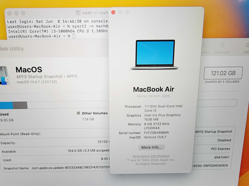 Apple Macbook Air Retina 2020 13\\" 2-Core i3-1000NG4 @ 1.1GHz 8GB DDR4 120GB S (