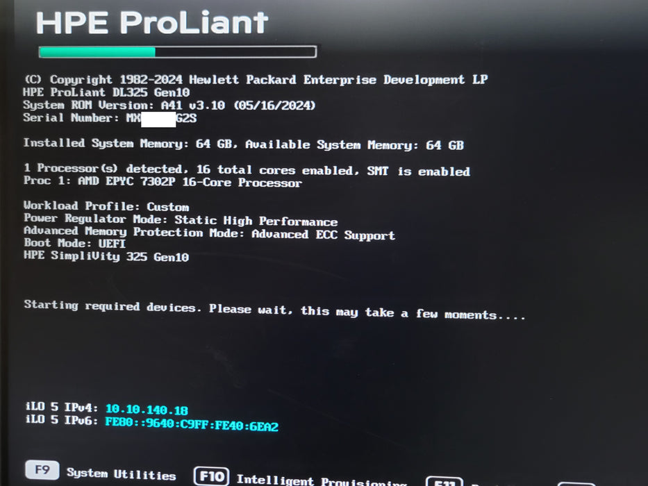 HPE ProLiant DL325 Gen10, AMD EPYC 7302P 16Core, 64GB DDR4 P408i-a SR, 10x 2.5"