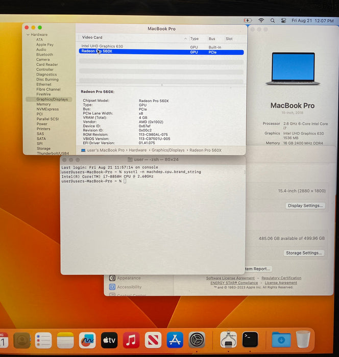 Apple MacBook Pro 15" 2018 i7-8850H Radeon Pro 560X GPU 16GB RAM 512GB SSD READ!