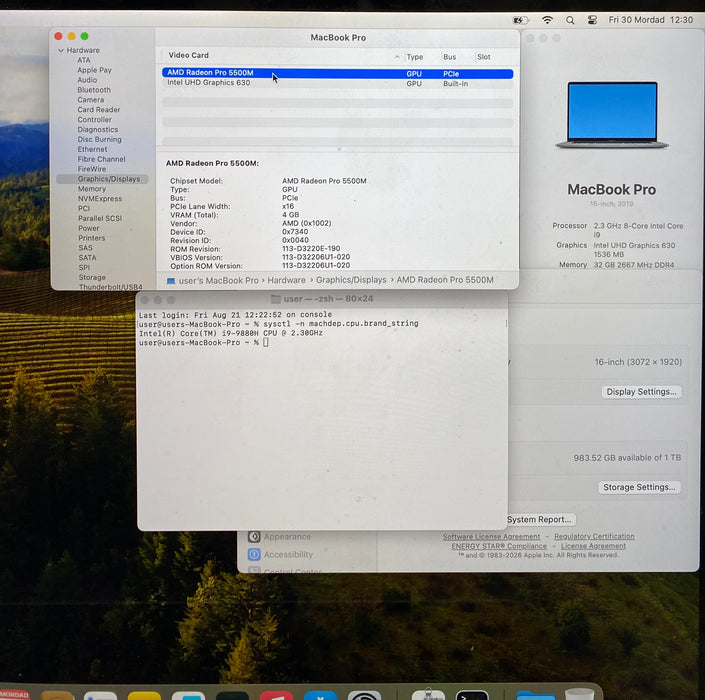 Apple MacBook Pro 16" 2019 i9-9880H Radeon Pro 5500M GPU 32GB RAM 1TB SSD READ