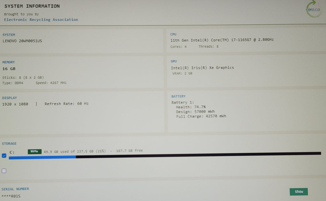 Lenovo ThinkPad T14s Gen 2 i7-1165G7 16GB DDR4 256GB NVMe