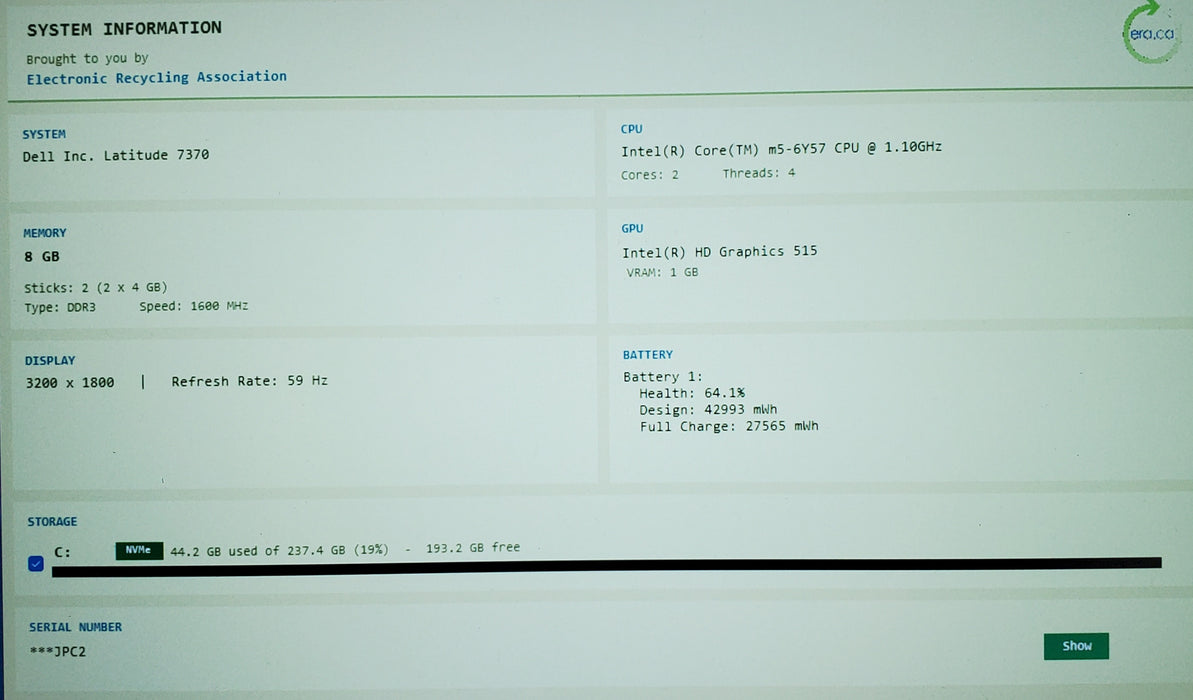 Dell Latitude 7370 13.3" QHD+ Touch m5-6Y57 8GB RAM 256GB SSD