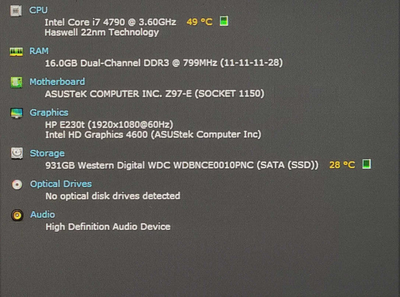 Custom PC/ASUS Z97-E, Intel i7-4790 3.60GHz, 16GB DDR3, 1TB SSD
