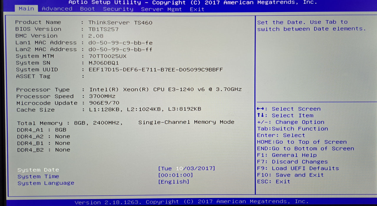Lenovo ThinkServer TS460 8x 2.5" | Xeon E3-1240 v6, 8GB ECC DDR4, 9340-8i RAID