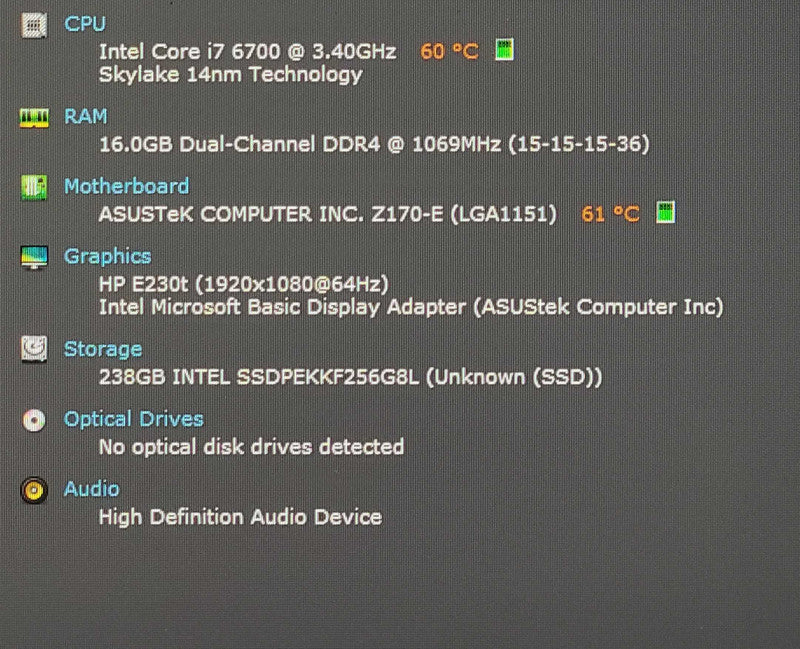 Custom PC/ASUS Z170-E, i7-6700 3.40GHz, 16GB DDR4, 256GB NVMe