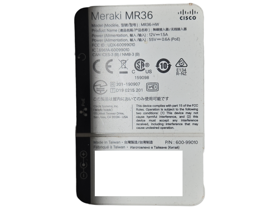 Cisco Meraki MR36-HW Cloud Managed Access Point, UNCLAIMED