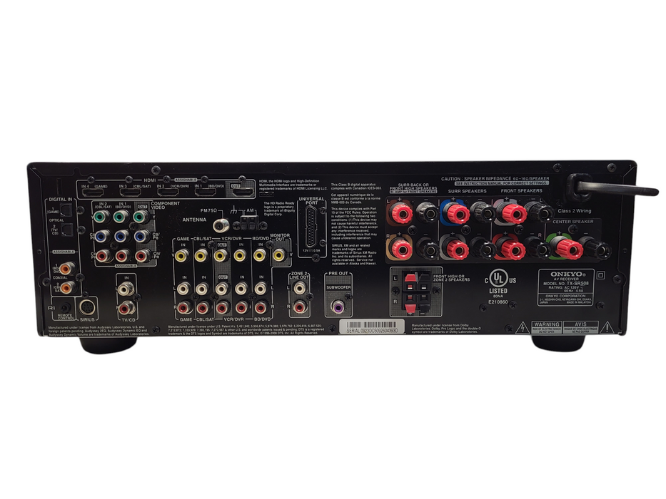 Onkyo TX-SR508 HDMI 7.1 Channel AV 560W Home Theater Receiver NO REMOTE