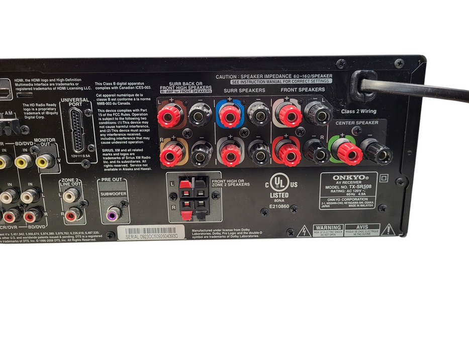 Onkyo TX-SR508 HDMI 7.1 Channel AV 560W Home Theater Receiver NO REMOTE