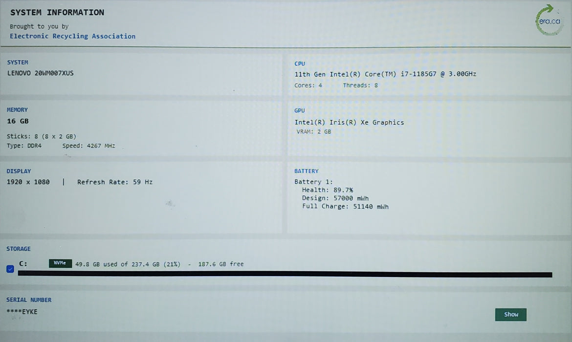 Lenovo ThinkPad T14s Gen 2 TOUCH i7-1185G7 16GB DDR4 256GB NVMe