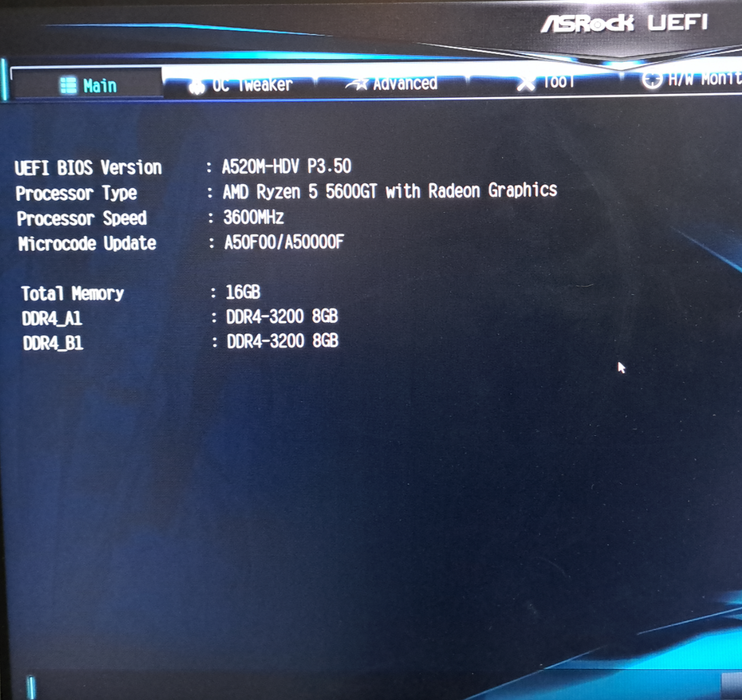 ASrock A520M-HDV AM4 Motherboard | Ryzen 5 5600G | 16GB DDR4 3200 MHz | I/O