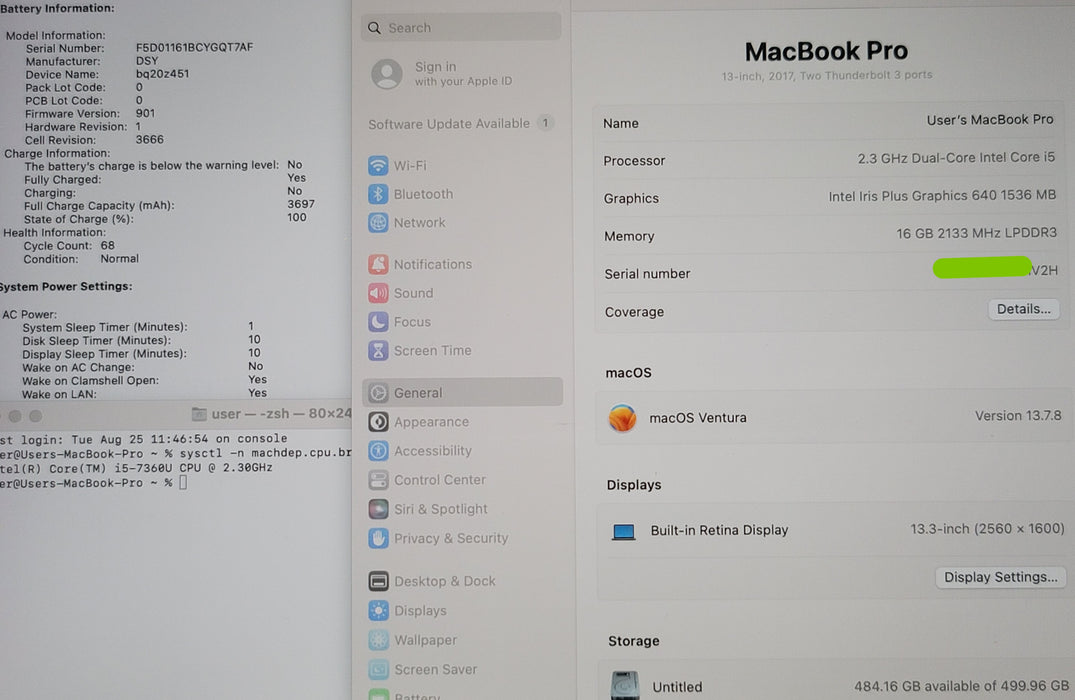 Apple MacBook 13" 2017 A1708 i5-7360U 16GB RAM 500GB SSD READ NO ADAPTER