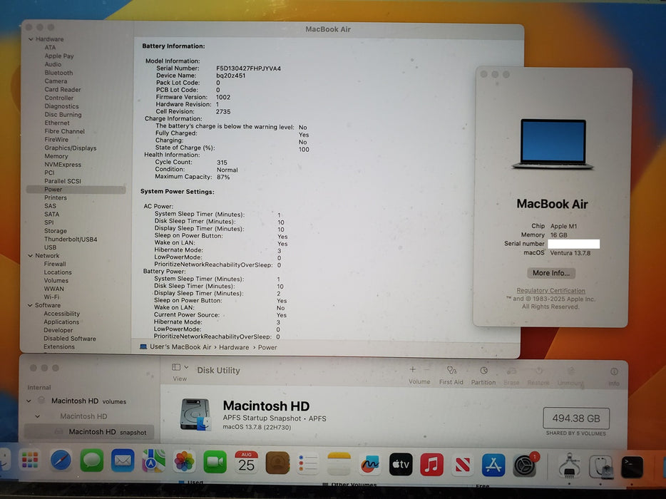 Apple MacBook Air A2337 2020 - Apple M1 16GB RAM 512GB SSD