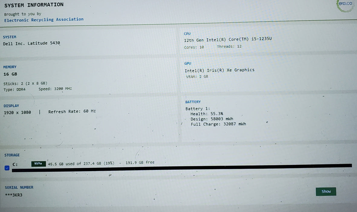 Dell Latitude 5430 Core i5-1235U 16GB RAM 256GB SSD READ