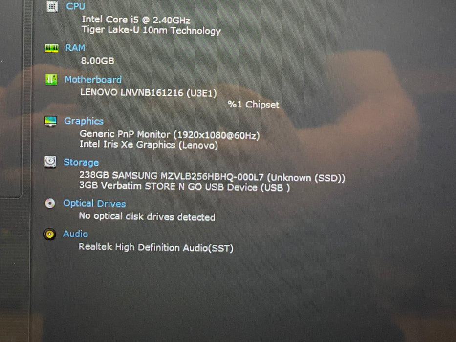 Lenovo Ideapad Slim 7 14ITL05 Intel Core i5-1135G7 2.40GHz 8GB RAM 256GB SSD