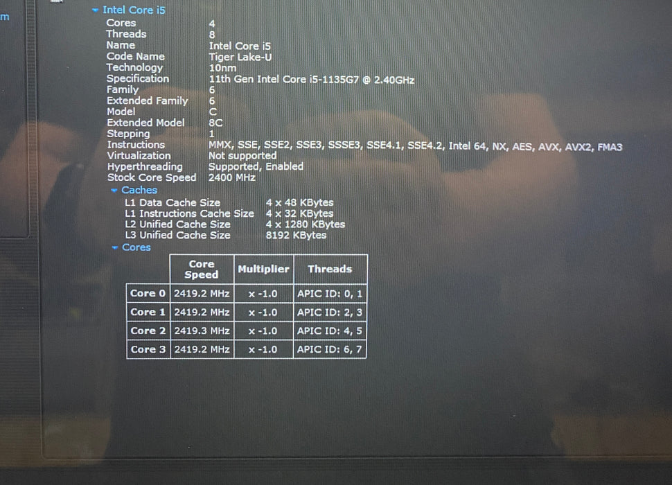 Lenovo Ideapad Slim 7 14ITL05 Intel Core i5-1135G7 2.40GHz 8GB RAM 256GB SSD
