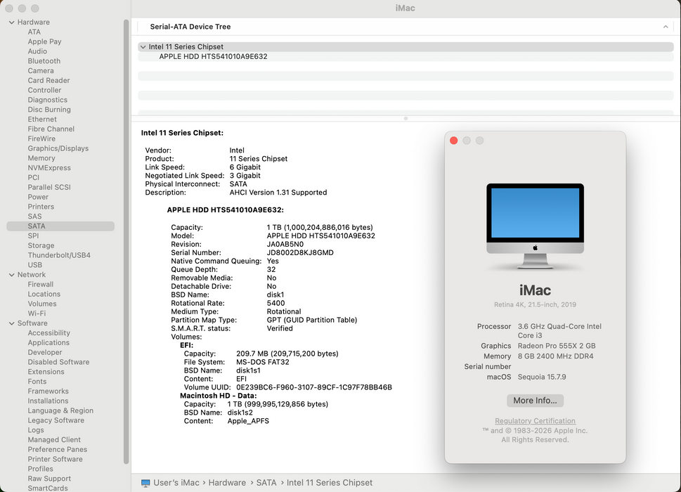 Apple iMac Intel Core i3-8100 Early 2019 21.5-inch 8GB RAM 1TB SSD, A2116