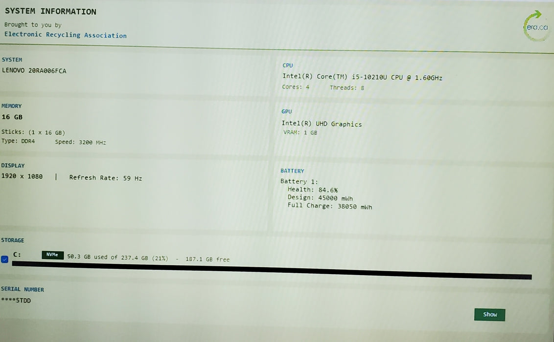 Lenovo ThinkPad E14 Gen 1 i5-10210U CPU 16GB RAM 256GB SSD READ