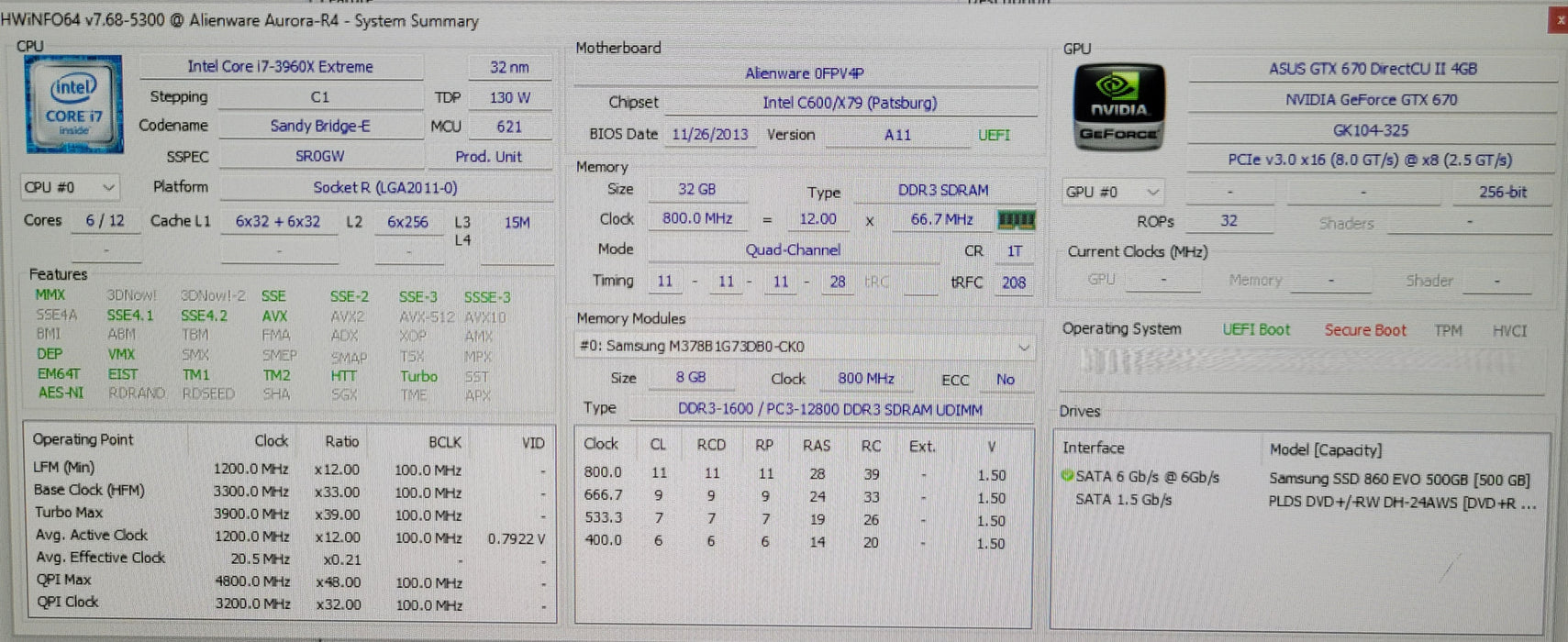Alienware Aurora R4 | i7-3960X @ 3.30GHz 32GB DDR3 512GB SSD GTX 670