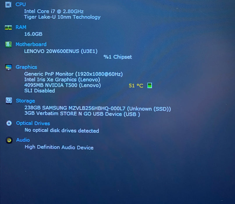 Lenovo ThinkPad P15s Gen 2 i7-1165G7 NVIDIA T500 4GB GPU 16GB RAM 256GB SSD