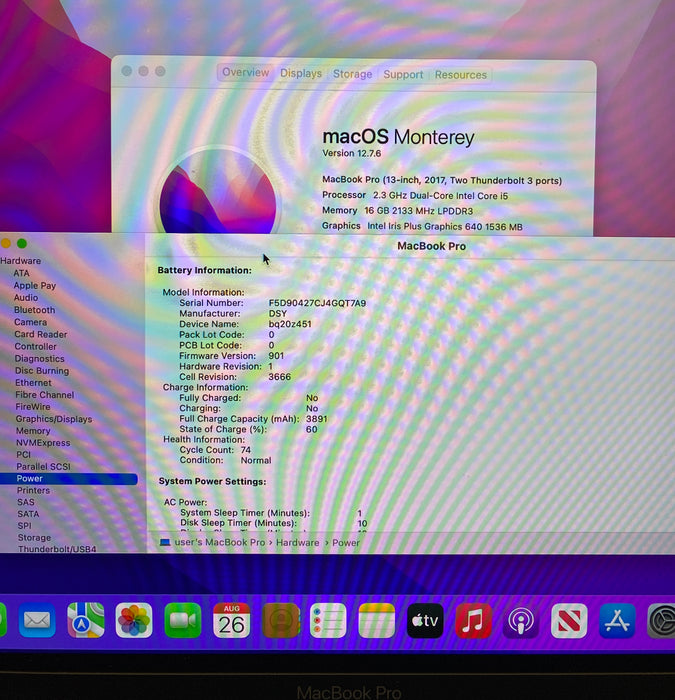 Apple MacBook Pro 13" 2017 i5-7360U 16GB RAM 512GB SSD No Power Adapter