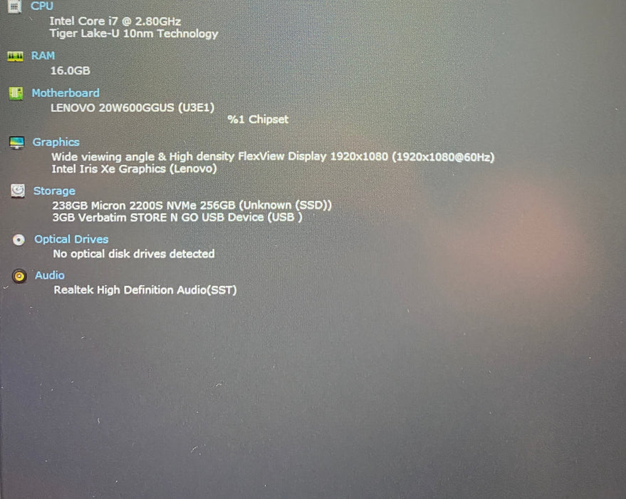 Lenovo ThinkPad P 15s Core i7-1165G7 Intel Iris XE GPU 16GB RAM 256GB SSD
