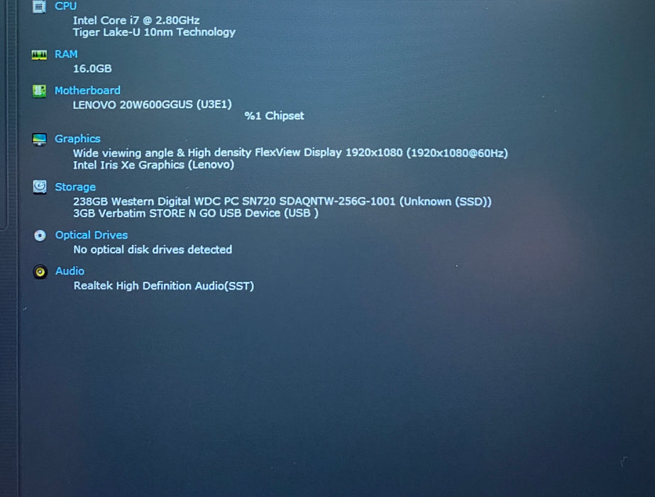 Lenovo ThinkPad P 15s Core i7-1165G7 Intel Iris XE GPU 16GB RAM 256GB SSD