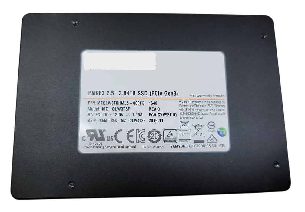 3.84TB SAS 2.5" 7mm Samsung PM963 PCIe 3.0 x4 NVMe U.2 SSD - MZ-QLW3T8F