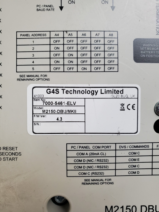 G4S M2150-DBU/MKII | 7000-5461-ELV Access Control Panel Assembly