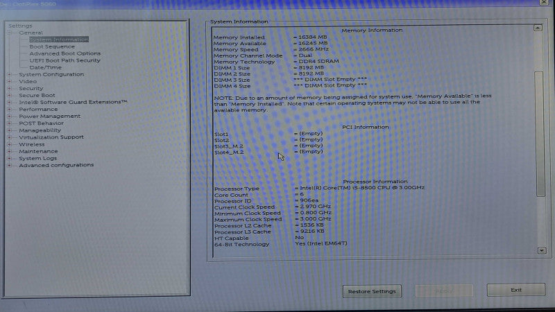 Dell OptiPlex 5060 SFF | i5-8500 @ 3.00GHz 6C, 16GB DDR4, 256GB NVMe