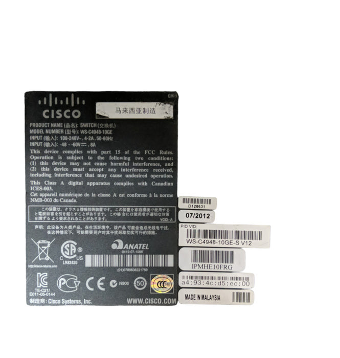 Cisco Catalyst WS-C4948-10GE-S 48 Port Gigabit Network Switch