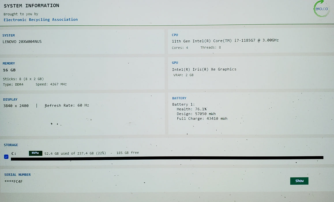 Lenovo ThinkPad X1 Carbon Gen 9 4K 14" i7-1185G7@ 3.0GHz 16GB 256GB SSD