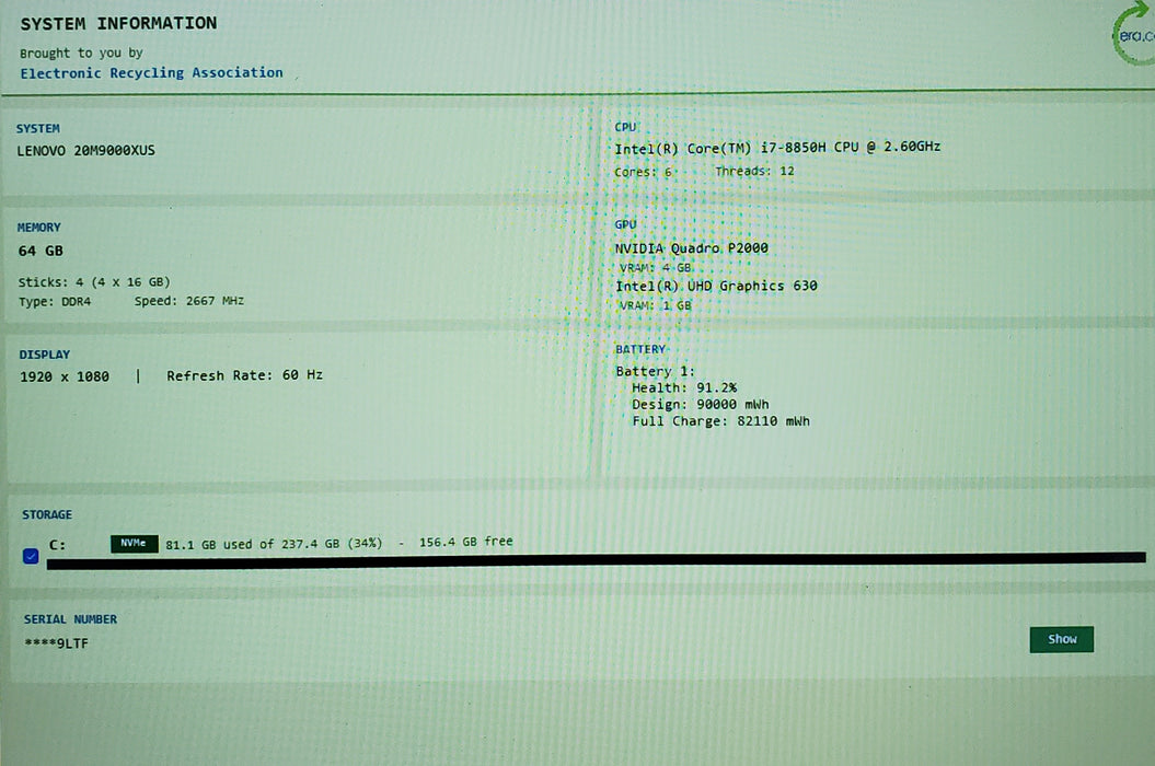 Lenovo ThinkPad P52 i7-8850H QUADRO P2000 4GB GPU 64B RAM 256GB SSD