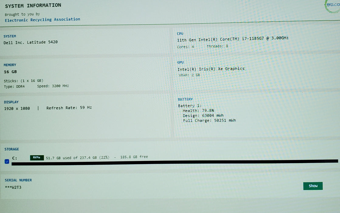 Dell Latitude 5420 TOUCH Intel Core i7-1185G7 3.00GHz 16GB RAM 256GB SSD