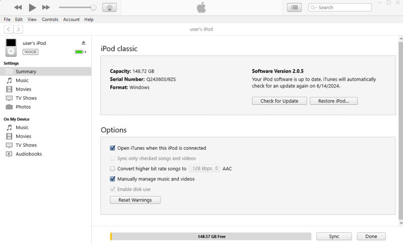 Apple iPod Classic 6th Generation 2009 (A1238) 160GB