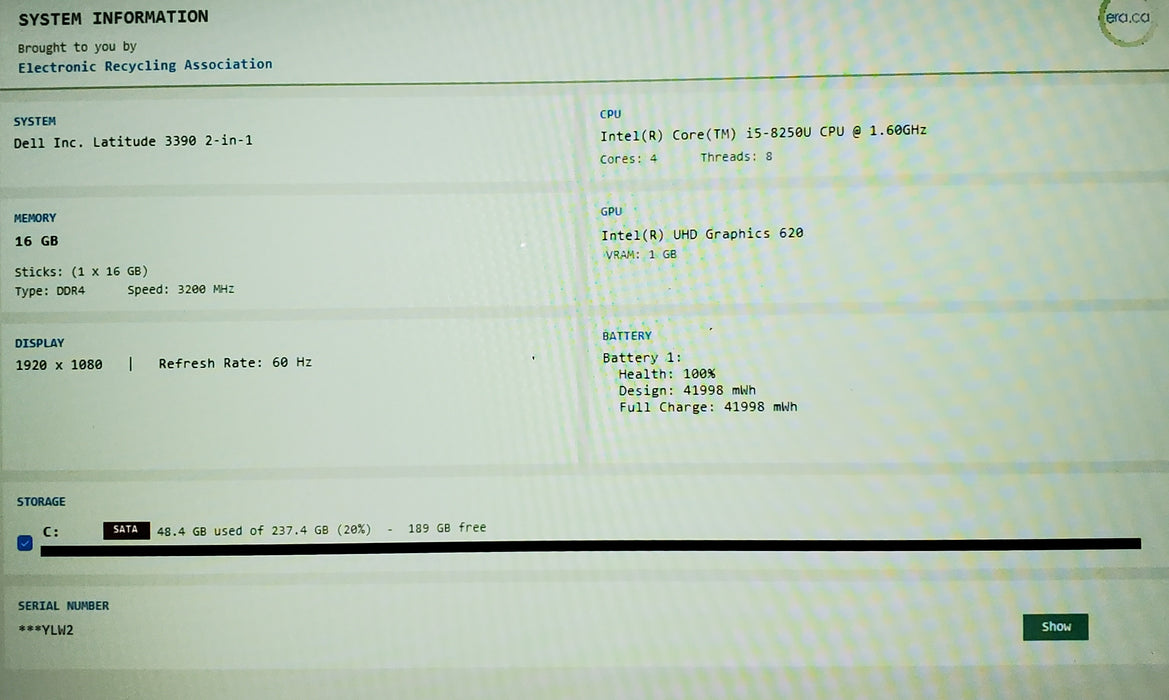Dell Latitude 3390 2-in-1 TOUCH Intel Core i5-8250U 16GB RAM 256GB SSD