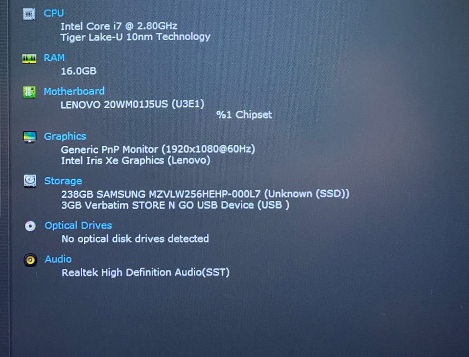 Lenovo ThinkPad T14s Gen 2 Intel Core i7-1165G7 2.80GHz 16GB RAM 256GB SSD