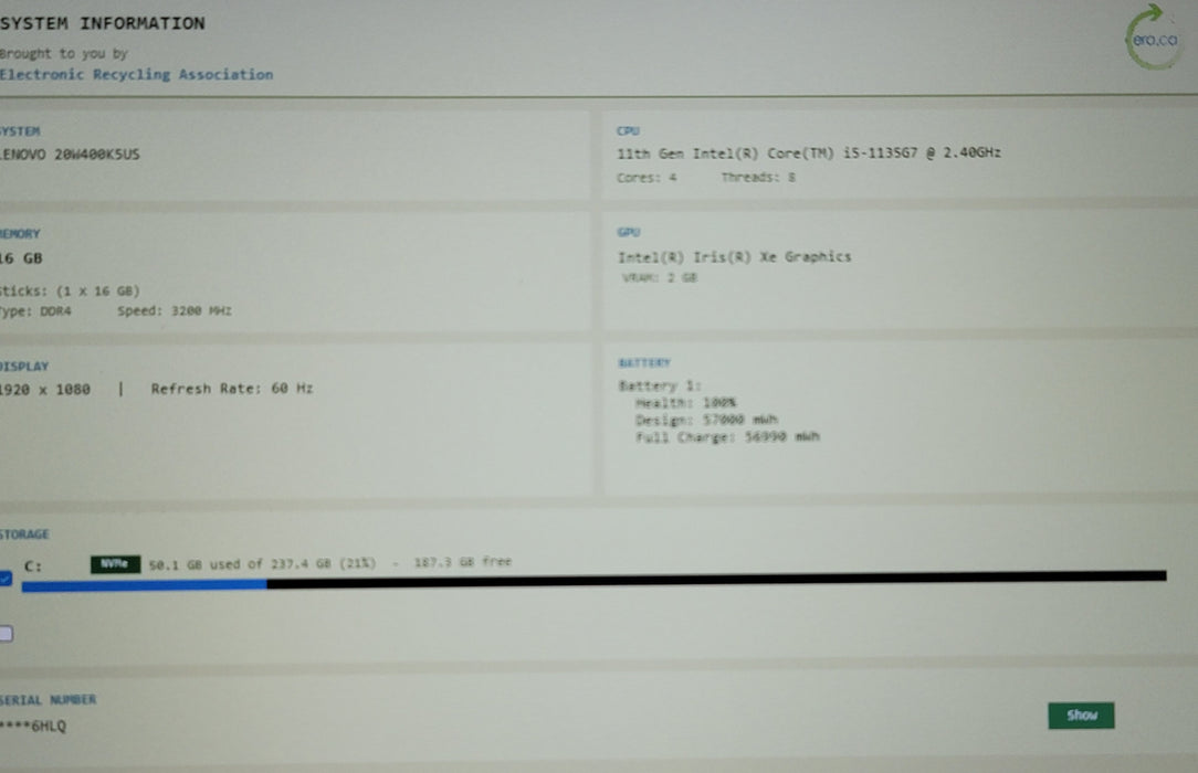 Lenovo ThinkPad T15 Gen 2 i5-1135G7 16GB DDR4 256GB NVMe