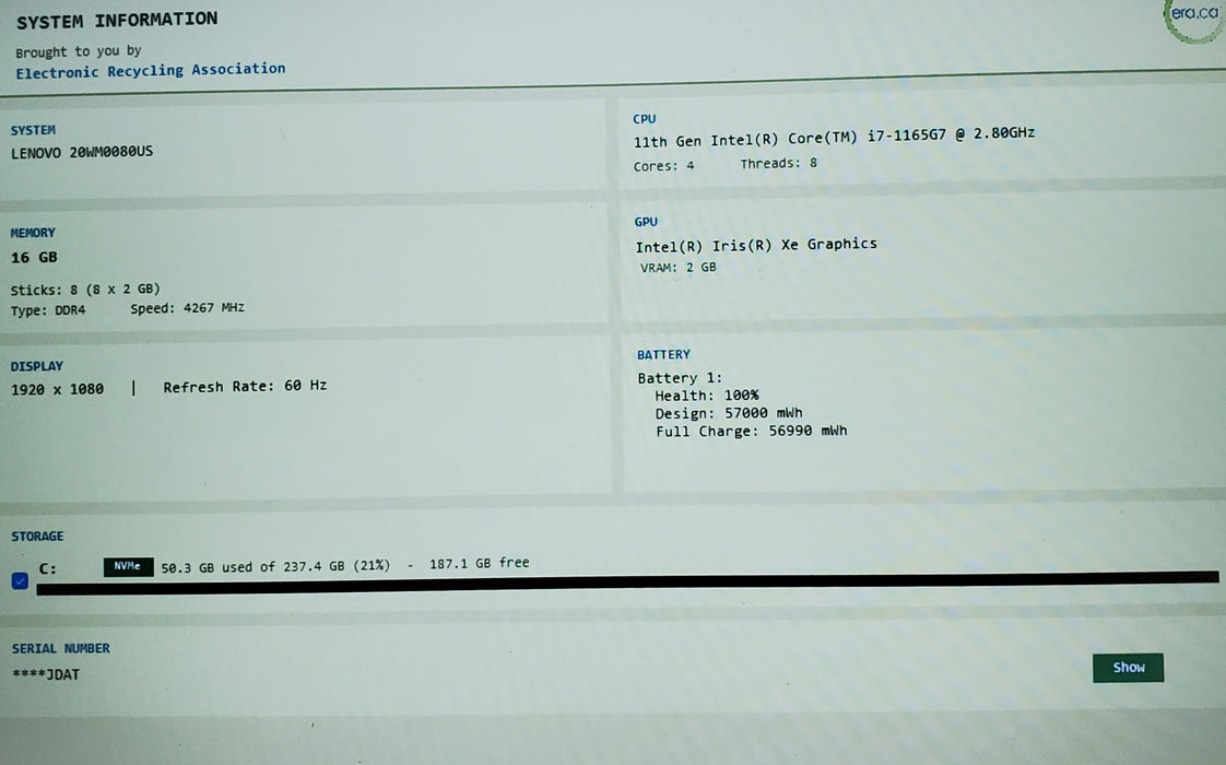 Lenovo ThinkPad T14s Gen 2 TOUCH i7-1165G7 16GB DDR4 256GB NVMe