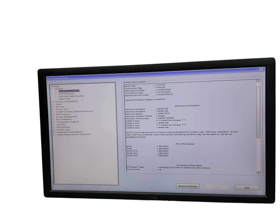 Dell Precision 3440 SFF i5 - 10500 @ 3.10GHz 8GB DDR4 Ram No HDD