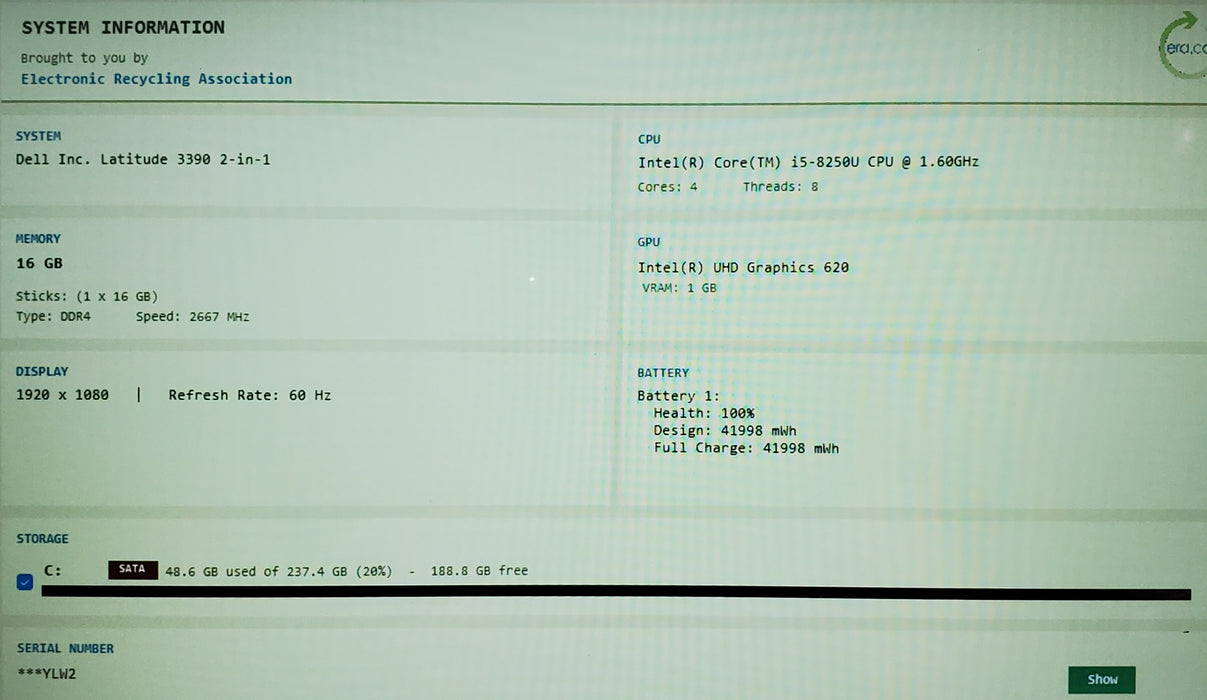 Dell Latitude 3390 2-in-1 TOUCH Intel Core i5-8250U 16GB RAM 256GB SSD