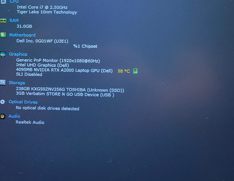 Dell Precision 7560 i7-11850H RTX A2000 4GB GPU 32GB RAM 256GB SSD READ!
