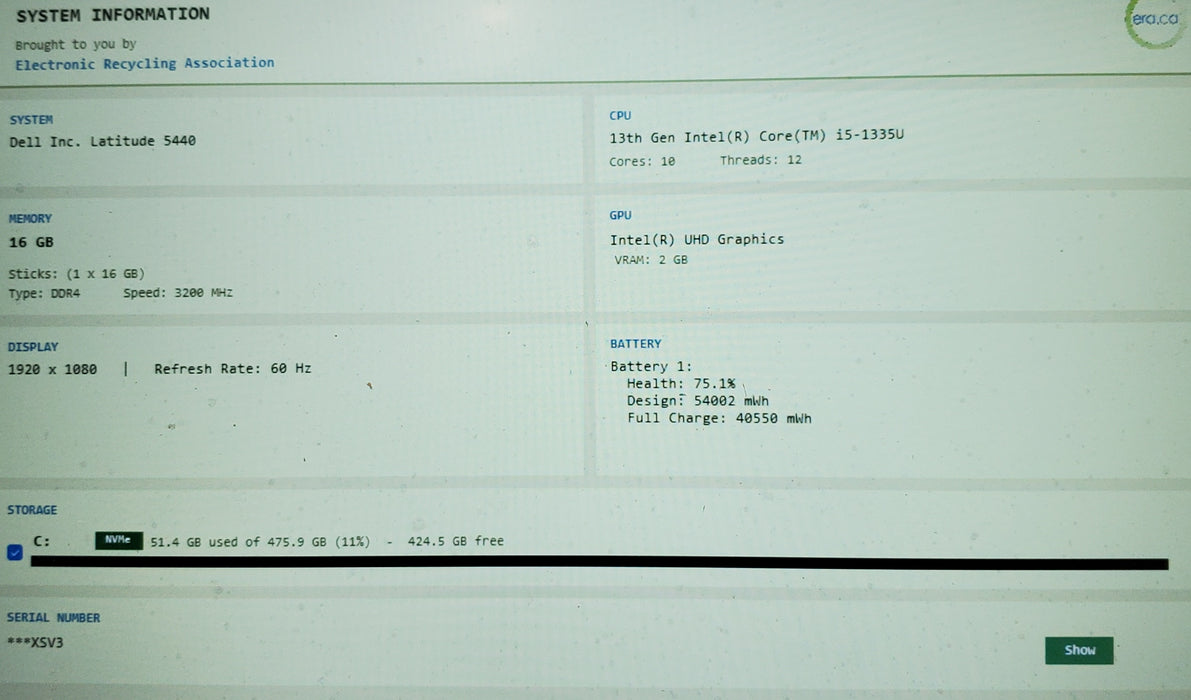 Dell Latitude 5440 Intel Core i5-1335U 1.30GHz 16GB RAM 256GB SSD READ