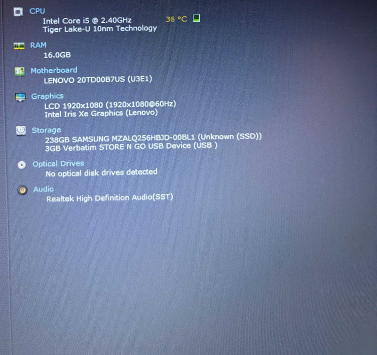 Lenovo ThinkPad E15 Intel Core i5- 1135G7@2.4GHz 16GB RAM 256GB SSD Q Lap200
