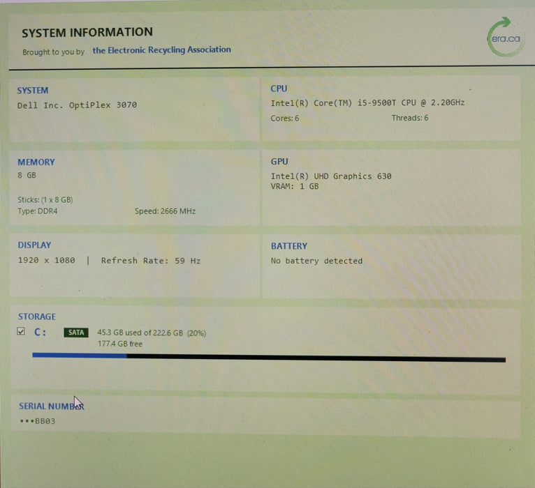 Dell OptiPlex 3070 Micro, Core i5-9500T 2.20GHz 8GB DDR4, 240GB SSD, READ