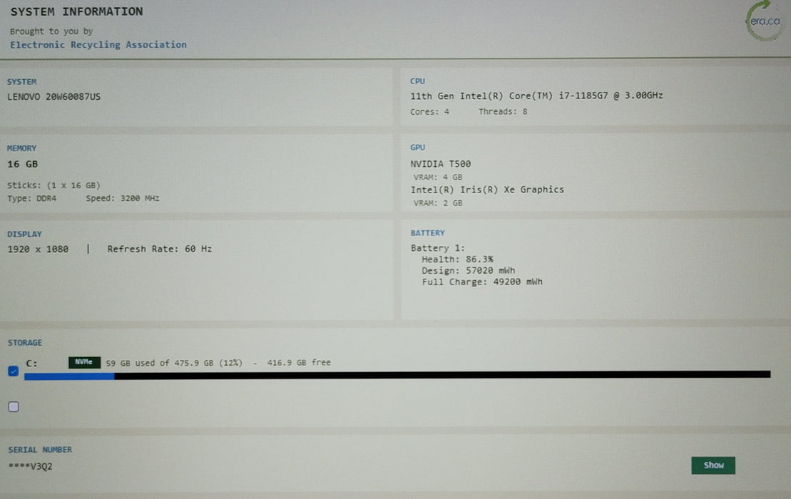 Lenovo ThinkPad P15s Gen 2 i7-1185G7 16GB DDR4 4GB T500 512GB SSD READ