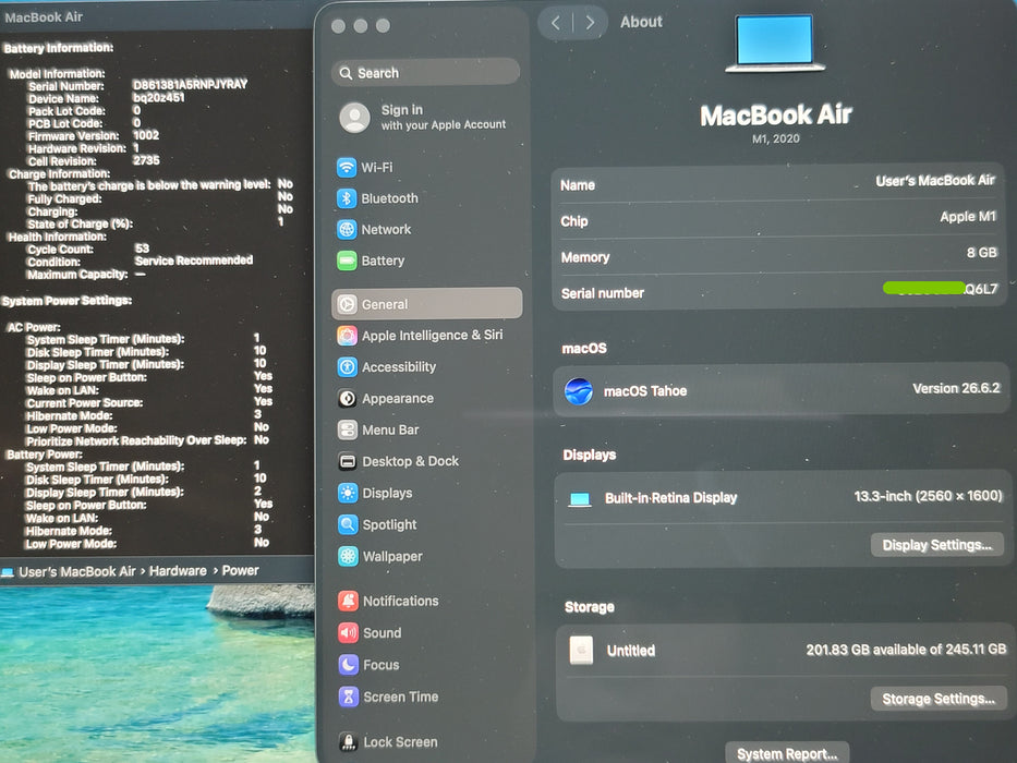 Apple MacBook Air 13" 2020 A2337 M1 8GB 256GB SSD READ NO POWER ADAPTER