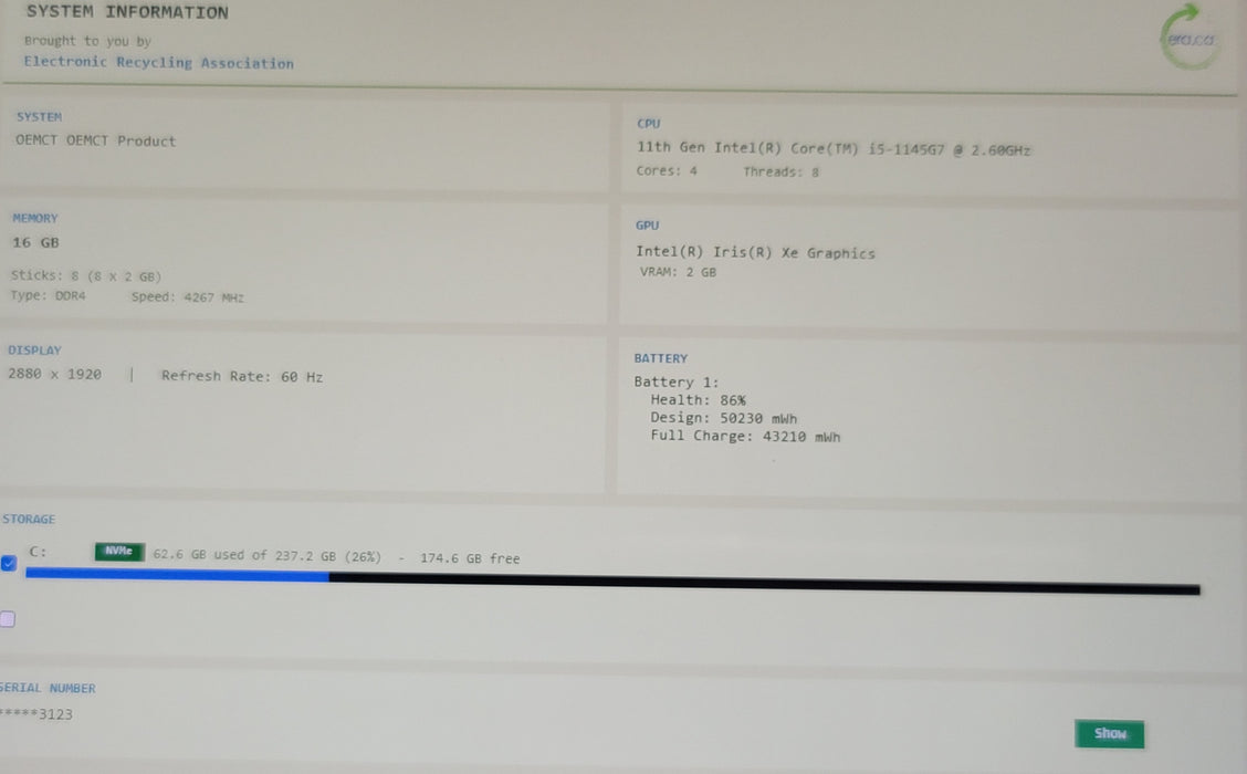 Microsoft Surface Pro 8 1982 I5-1145G7 16GB RAM 256GB NVMe FOR PARTS/REPAIR READ