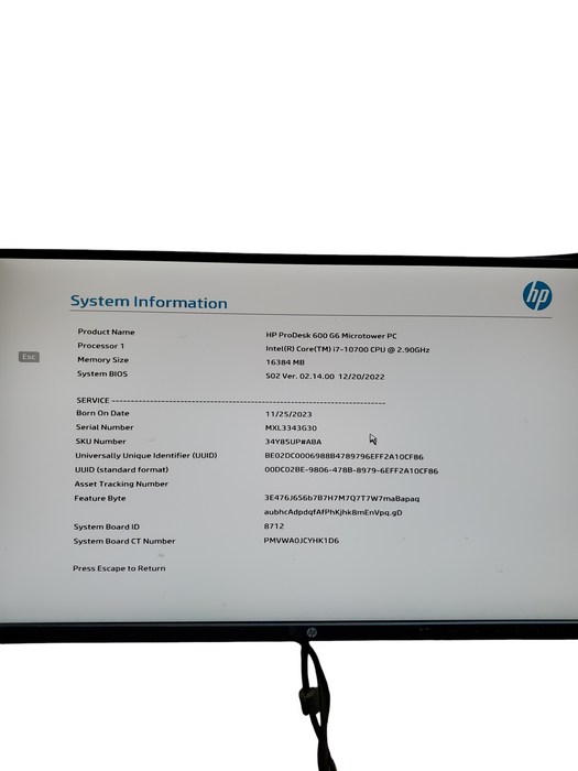 HP ProDesk 600 G6 Microtower i7-10700 8 Core 2.9GHz 16GB RAM NO-HDD/SSD
