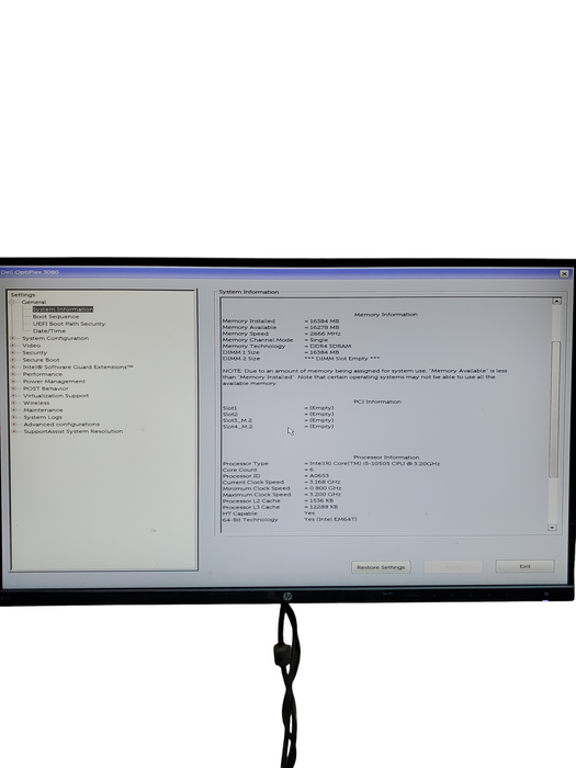 Dell Optiplex 3080 SFF Core i5-10505 @3.20 GHZ 16GB DDR4 N0-HDD/SSD