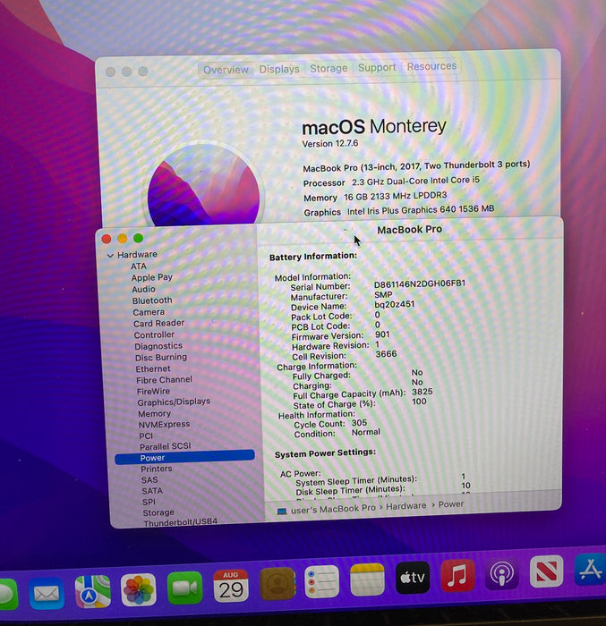 Apple MacBook Pro 13" 2017 i5-7360U 16GB RAM 256GB SSD No Power Adapter - READ!